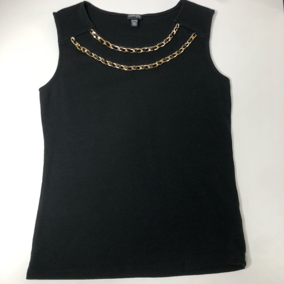 Rafaella Petite XS Black Tank with Gold Chain Neckline Detail - Picture 3 of 10